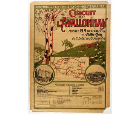 Original vintage travel poster for Circuit de L'Avallonnais excursions issued by French railroad company  P.L.M / The Compagn
