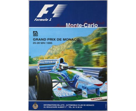 Original vintage motorsport poster for the 53 Grand Prix in Monaco that took place between 25 and the 28 May 1995. Great imag