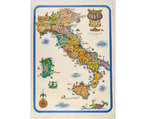 Original vintage alcohol drink advertising poster map - Wines of Italy - published by the Italian Foreign Trade Institute fea