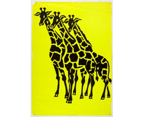 Original vintage advertising poster for Philips Black Light lamps featuring a dynamic design depicting three giraffes in blac