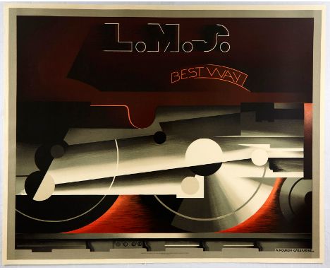 Vintage lithograph reissue of the 1929 poster promoting the service of the London, Midland and Scottish Railway.  Dynamic Art