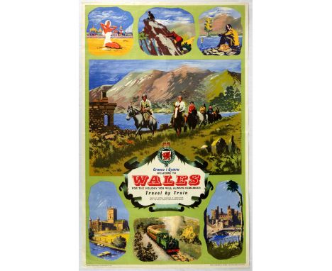 Original vintage&nbsp;travel poster Croeso i Gymru Welcome to Wales - For the Holiday You Will Always Remember - Travel by Tr