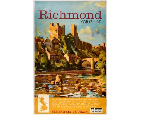 Original vintage British Railways travel poster for Richmond in Yorkshire - Great artwork by Edward Wesson (1910 - 1983) depi