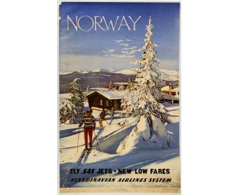 Original vintage travel poster for Norway issued by Scandinavian Airlines / SAS the flag carrier of Denmark, Norway and Swede