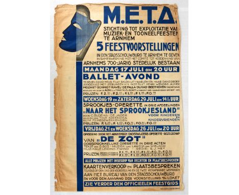 Original vintage advertising poster for the M.E.T.A., Foundation for Music Exploitation and and Stage Parties in Arnheim, Net