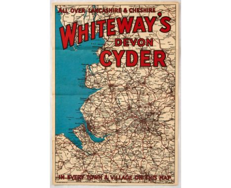 Original vintage advertising poster issued by the Whiteways Devon Cyder all over Lancashire and Cheshire, in every town and v