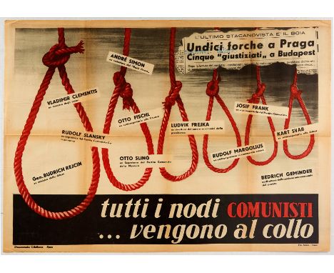 Original vintage election anti-Communist propaganda poster printed by Democrazia Cristiana party. All the Communist Knots ...