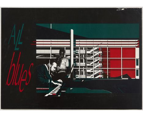 Original artist poster designed by the Vidal Salomon. Great image of two blues musicians playing music on the piano and saxop