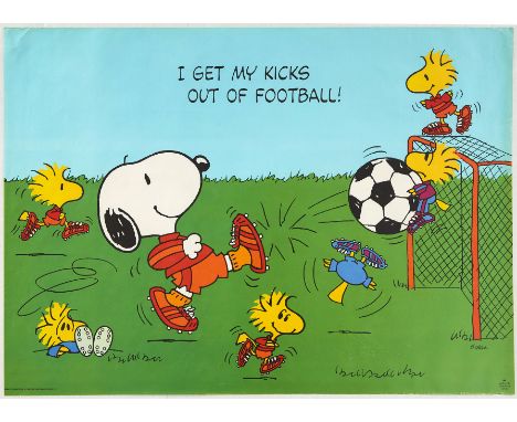 Original vintage Snoopy poster - I Get My Kicks Out of Football! - featuring a fun and colourful illustration by the renowned