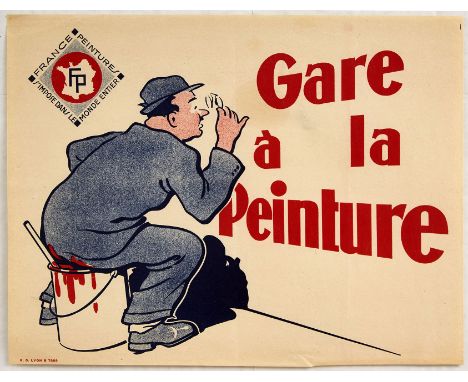 Original vintage warning notice poster featuring a great design depicting a man holding up glasses to read the bold red warni