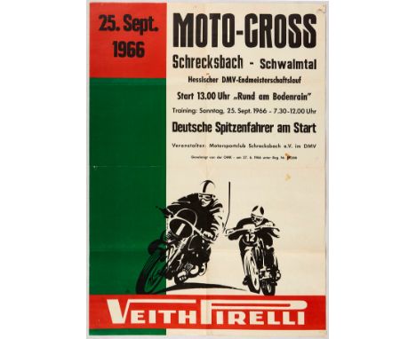 Original vintage sports poster for motorcycle racing event - Moto Cross on 25 September 1966 at Schrecksbach motocross track 