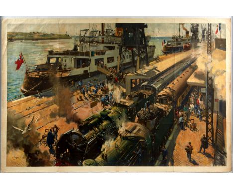 Original vintage travel poster issued jointly by British Railways - Bon Voyage by rail and sea to France and the Continent - 