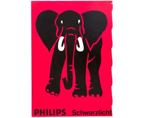 Original vintage advertising poster for Philips Black Light lamps- Philips Schwarzlicht - featuring a dynamic design depictin