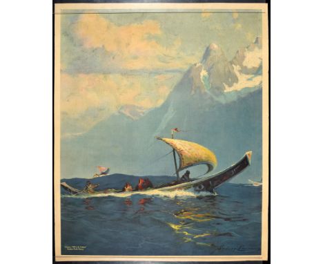Original vintage Northern Pacific Railway poster promoting travel to Alaska featuring dramatic artwork by the notable painter