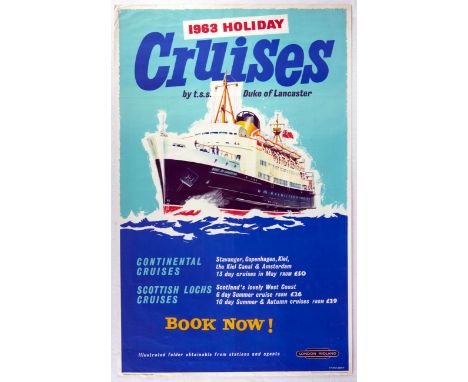 Original vintage travel poster 1963 Holiday Cruises by t.s.s Duke of Lancaster issued by British Railways London Midland Regi