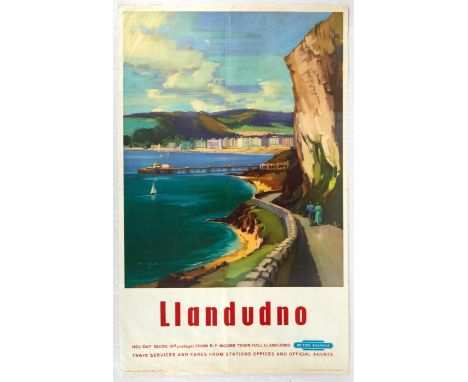 Original vintage travel poster for Llandudno issued by British Railways London Midland Region - Great artwork by Claude Buckl