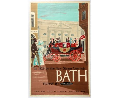 Original vintage travel poster for Bath issued by British Railways Western Region - In 1828 by the new steam carriage Bath to