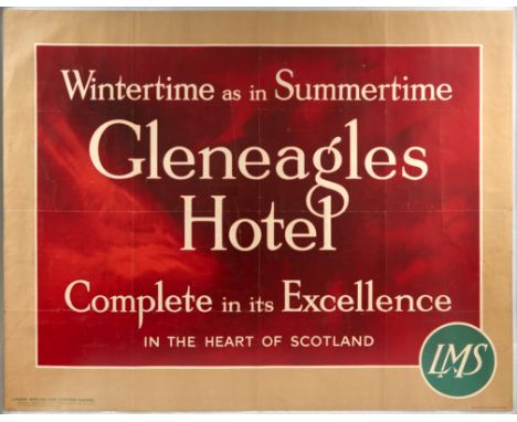 Original vintage travel poster advertising Gleneagles Hotel issued by LMS London Midland and Scottish Railway - Great design 