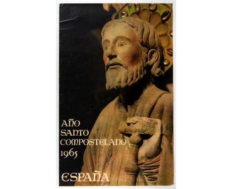 Original vintage travel advertising poster for Spain, titled "Ano Santo Compostelano 1965", translated as "The Holy Year of (