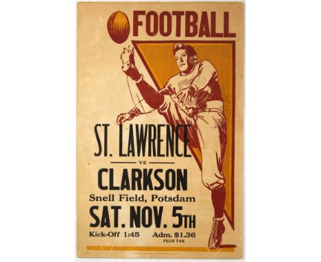 Original vintage poster for a college sport event - Football St Lawrence vs Clarkson Snell Field Potsdam Sat. Nov. 5th - feat