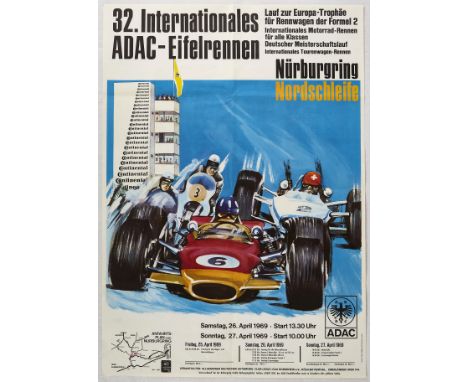 Original vintage motorsport poster for the 32 International ADAC-Eifel-Rennen race event which took place between 26 April 19