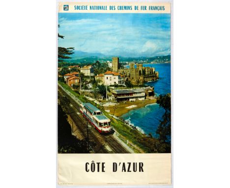 Original vintage travel poster promoting French Riviera as a destination.  Issued by the French State Railways (SNCF), the po