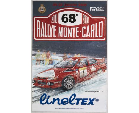 Original vintage motorsport poster for the 68 Monte Carlo Rally in 2000 taking place between 20 - 23 January - Dynamic illust