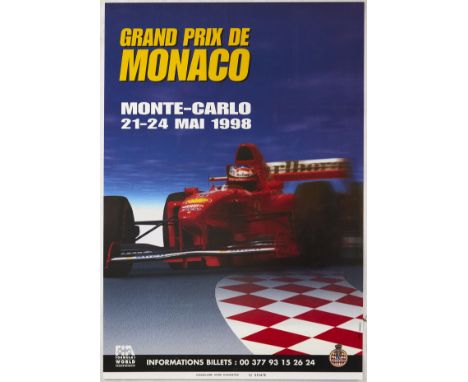 Original vintage motorsport poster for the 56 Grand Prix in Monaco that took place between 21 and the 24 May 1998. Great imag