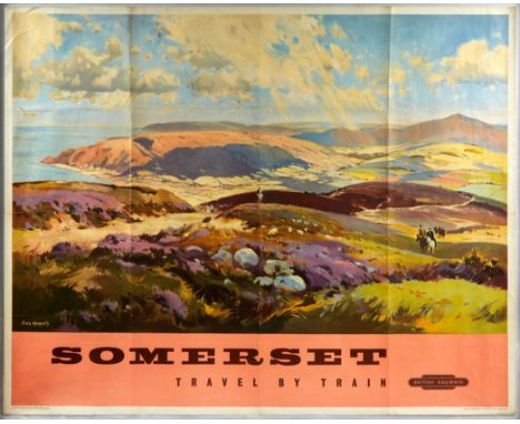 Original vintage travel poster for Somerset Travel by Train published by British Railways featuring a painting by the British