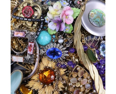 A group of costume jewellery, including a portrait miniature brooch, a silver and black onyx signet ring, etc.