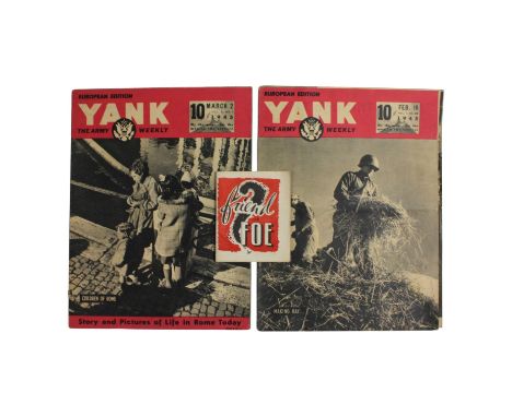 Two 1945 European editions of "Yank, the Army Weekly" journal, together with a US 12th Air Force "Friend or Foe" aircraft rec
