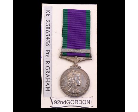A 1962-2007 General Service medal with Borneo clasp to 23863436 Pte R Graham, Gordons