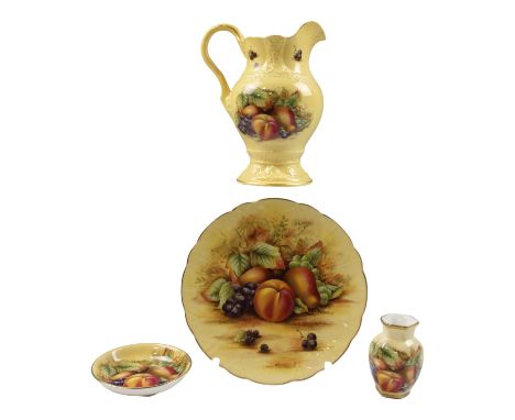 A group of Aynsley "Orchard Gold" fine bone china together with a similar limited edition Crown flower pitcher, latter 22 cm