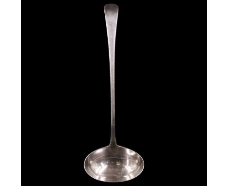 A Georgian Old English pattern silver sauce ladle, its stem bearing bright-cut and wrigglework decoration, Hester Bateman, Lo