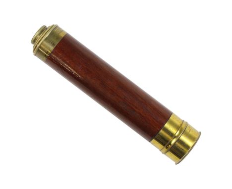 A Victorian pocket brass three-draw telescope, having a one inch objective lens and mahogany body tube, approx 40 cm extended