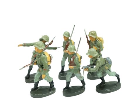 A group of six 1930s Elastolin toy German Army soldiers