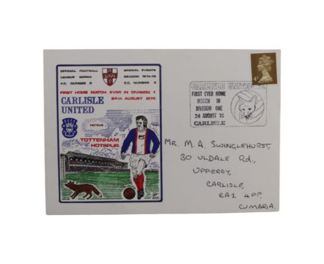 A 1974 Carlisle United Football Club commemorative stamp cover, commemorating the first ever home match in division one, vers