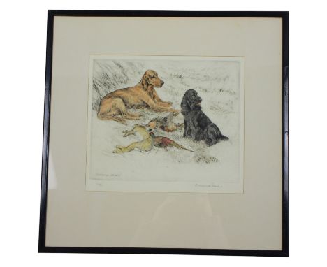 George Vernon Stokes (1873–1954)A study of two hunting dogs halted beside their haul of pheasants and a hare, watercolour tin