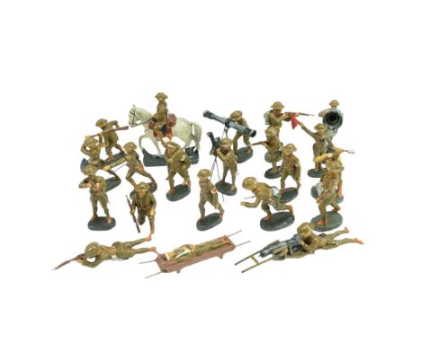 A quantity of 1930s Elastolin toy US Army soldiers together with a Duro US Army officer and mount