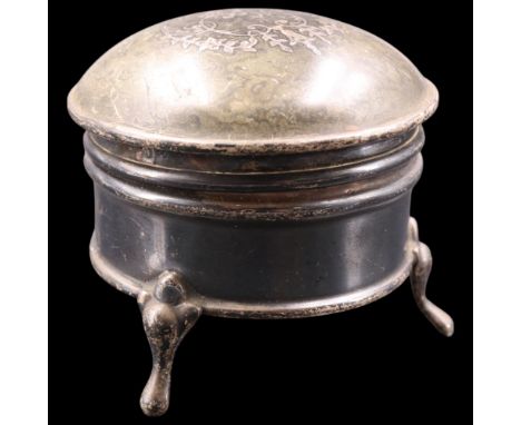 A George VI silver and tortoiseshell trinket box, having a hinged domed lid opening to reveal the velvet-lined interior, Birm