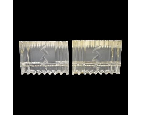 A pair of vintage Moderne cut-glass bookends, each reverse decorated with pronounced flutes and intaglio stylised foliage, ci