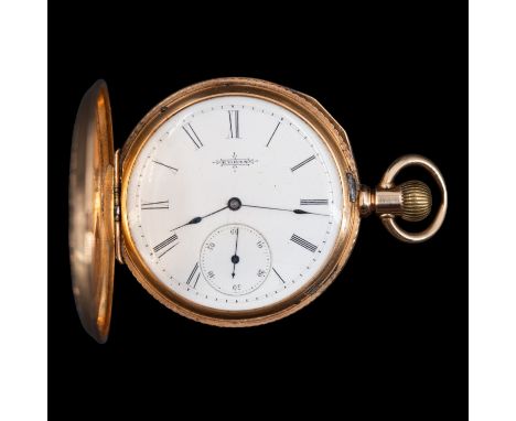 A late 19th Century Elgin National Watch Co gold hunter pocket watch, having a crown-wound grade 65 lever movement and white 