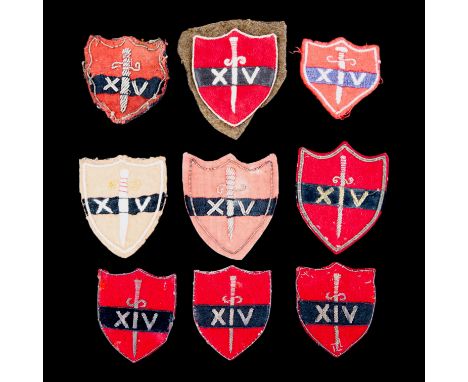 A group of British 14th Army formation signs, including a pagri badge