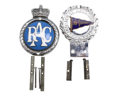 [ Classic car ] A 1960s Royal Automobile Club bumper badge together with a Royal Aero Club badge