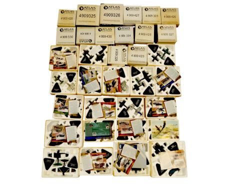 A large collection of Atlas Edition diecast 1:72 scale model aircraft with stands and information booklets