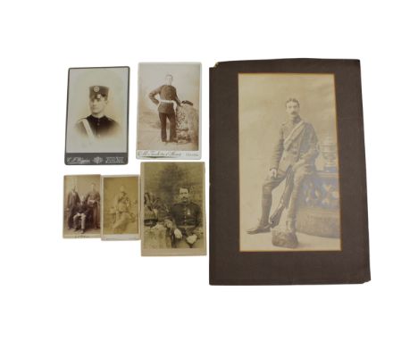 Victorian cabinet cards and a carte de visite portrait of British soldiers and a member of The St John Ambulance Brigade