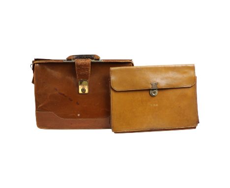 A vintage hide briefcase, together with a similar document / sheet music valise