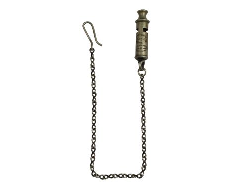 A Lancashire County Constabulary police whistle and chain by Dowler &amp; Sons, Graham St Works, Birmingham, first half 20th 