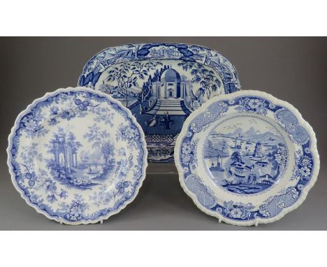 A group of early nineteenth century blue and white transfer-printed wares, c. 1810-20. To include: a Rogers Athens plate, a R