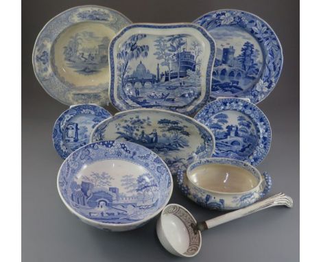 A group of early nineteenth century blue and white transfer-printed wares, c. 1820-40. To include: a Spode Castle pattern cir